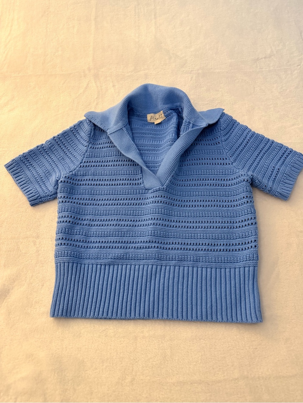 Marled Light Blue Short Sleeve Knit Polo Top - size: XS